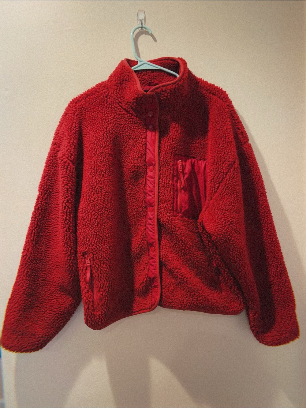 Red Sherpa Fleece Jacket - Womens